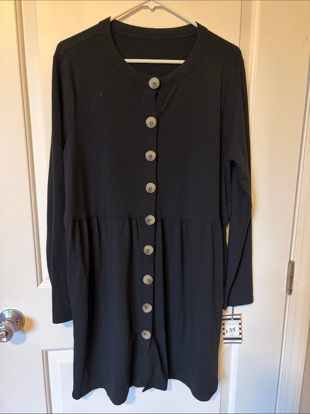 Black Long-Sleeve Button-Front Women's Dress by